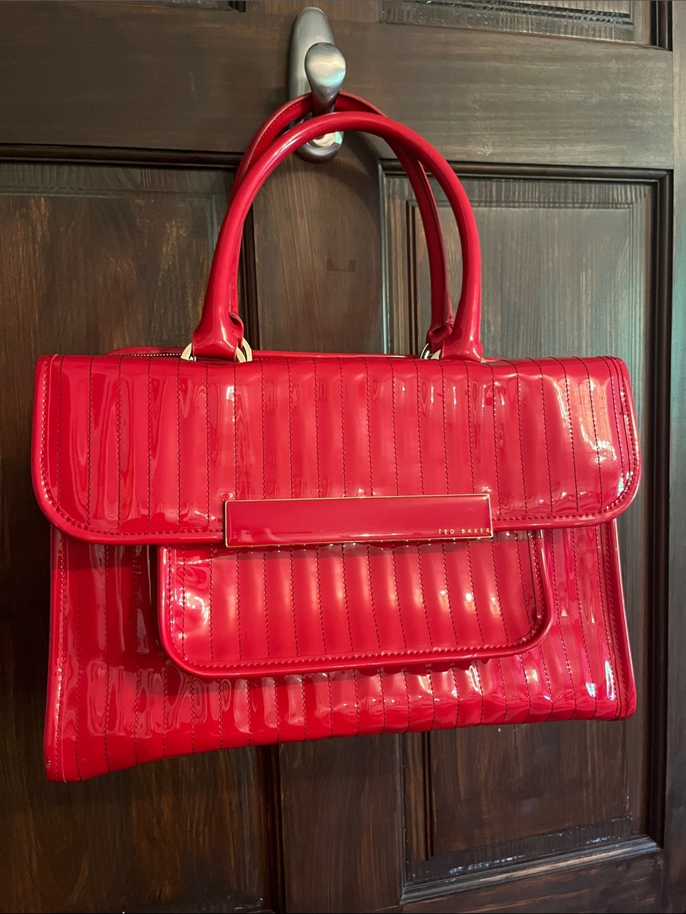 Ted Baker Red Patent Quilted Satchel Handbag